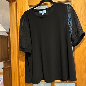 CeCe Black Blouse with Sheer Polka Dot Sleeves